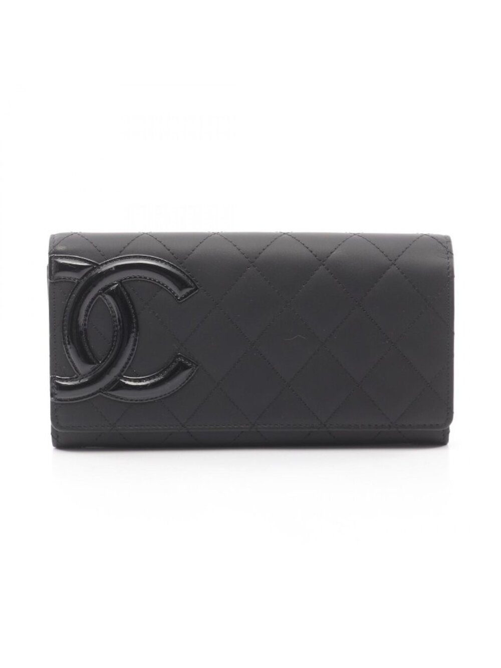 Chanel Bifold Wallet Cambon Line Black Enamel Leather Patent